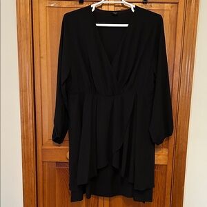 Scomchic Curve Black Long Sleeve Mini Dress Plus Size 3X New V‑Neck Flowy A‑Line